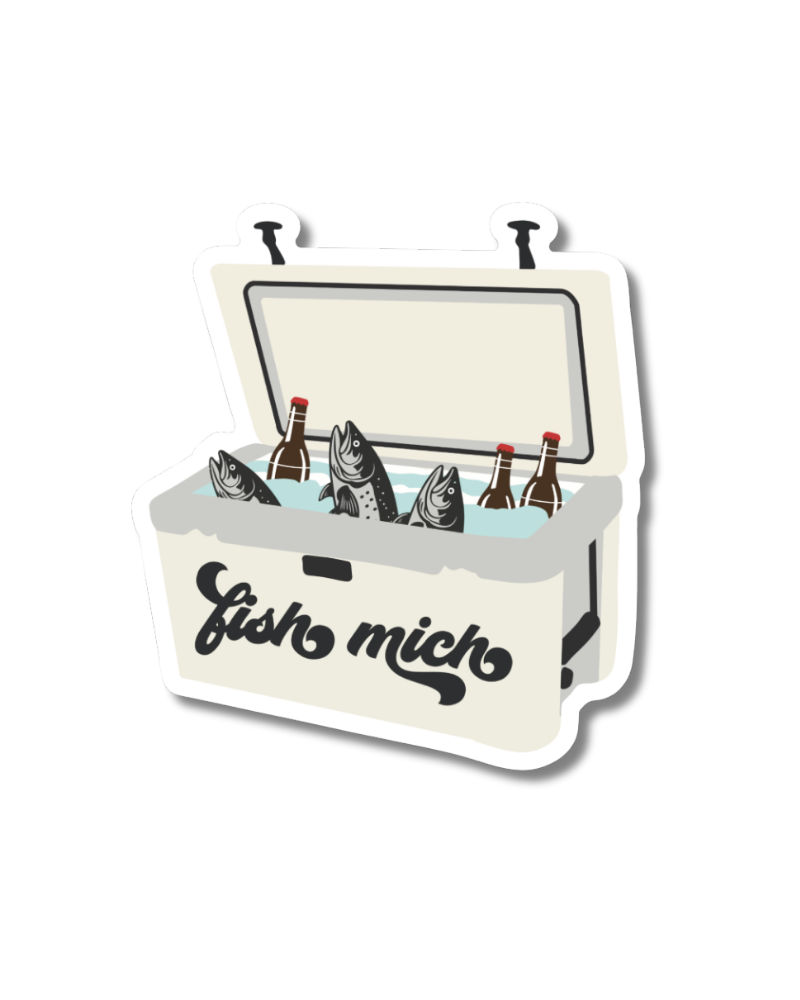 Michigan Fishing Cooler Fish & Beer Sticker - Waterproof Matte Vinyl