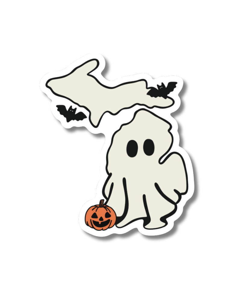 Michigan Ghost, Bat, Pumpkin Halloween Sticker - Waterproof Matte Vinyl