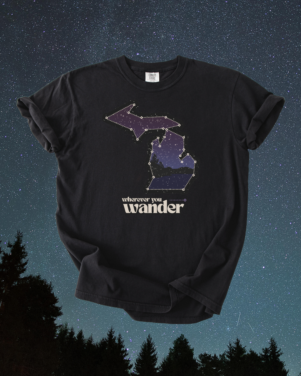 Michigan Constellation Shirt | Wherever You Wander | Unisex Comfort Colors Short-Sleeved Tee