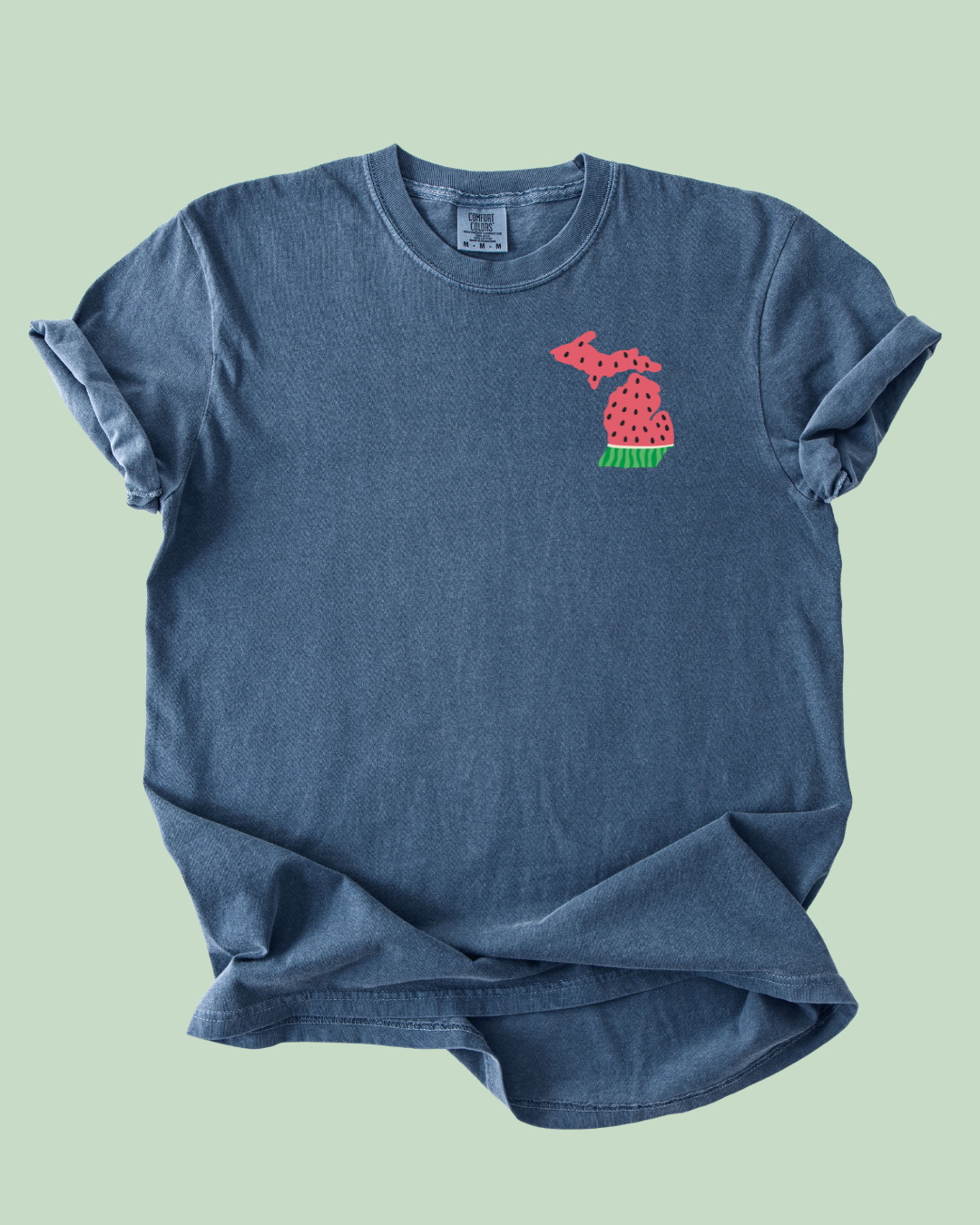 Michigan Watermelon - Unisex Comfort Colors Short-Sleeved Tee Dark Blue