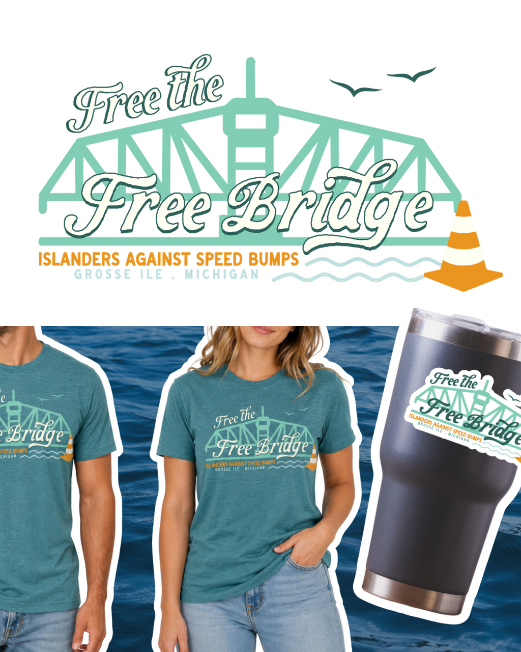 Free the Free Bridge | Grosse Ile Speed Bump Sticker Waterproof, Weatherproof Vinyl Sticker