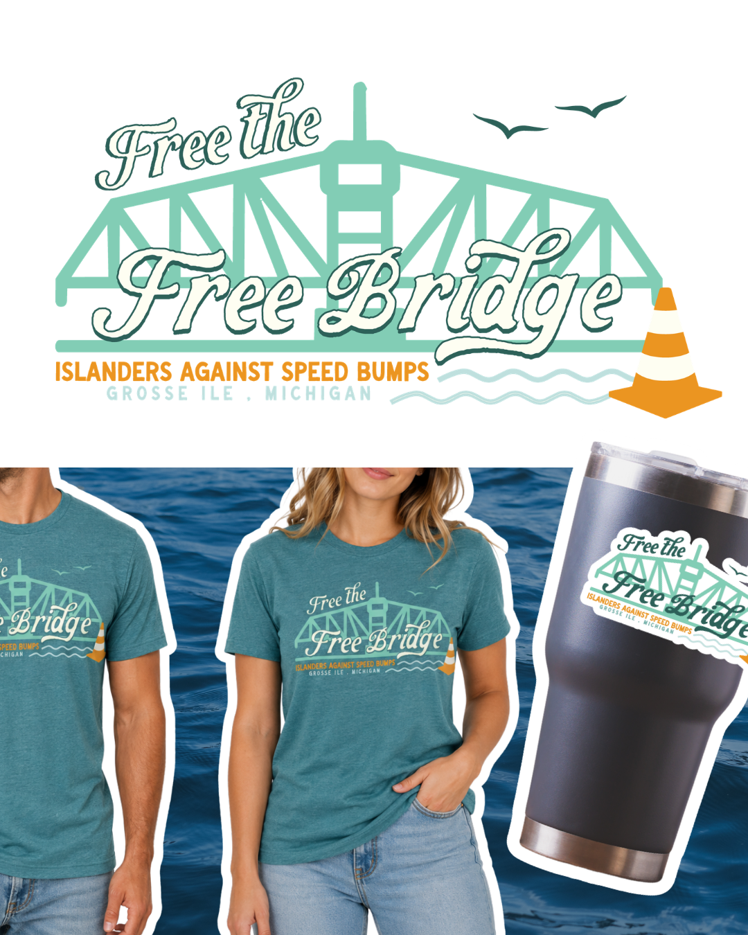 Free the Free Bridge | Grosse Ile Speed Bump Sticker Waterproof, Weatherproof Vinyl Sticker