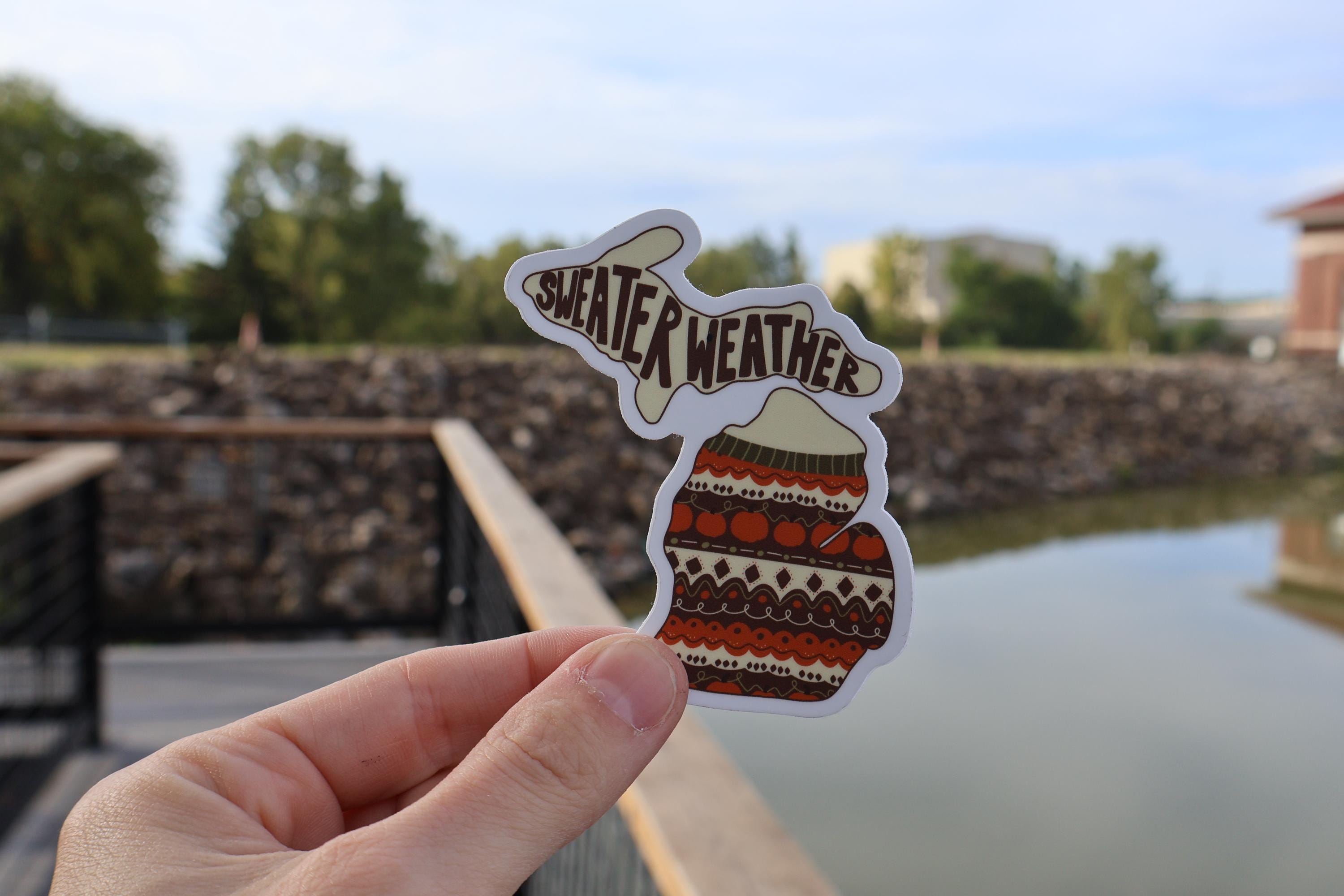 Michigan Sweater Weather Sticker: Waterproof Vinyl Decal for Laptop, Water Bottle