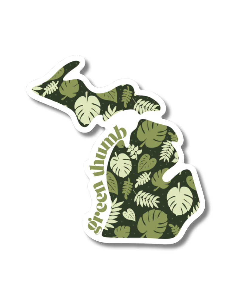 Michigan Green Thumb Houseplant Sticker - Waterproof Matte Vinyl