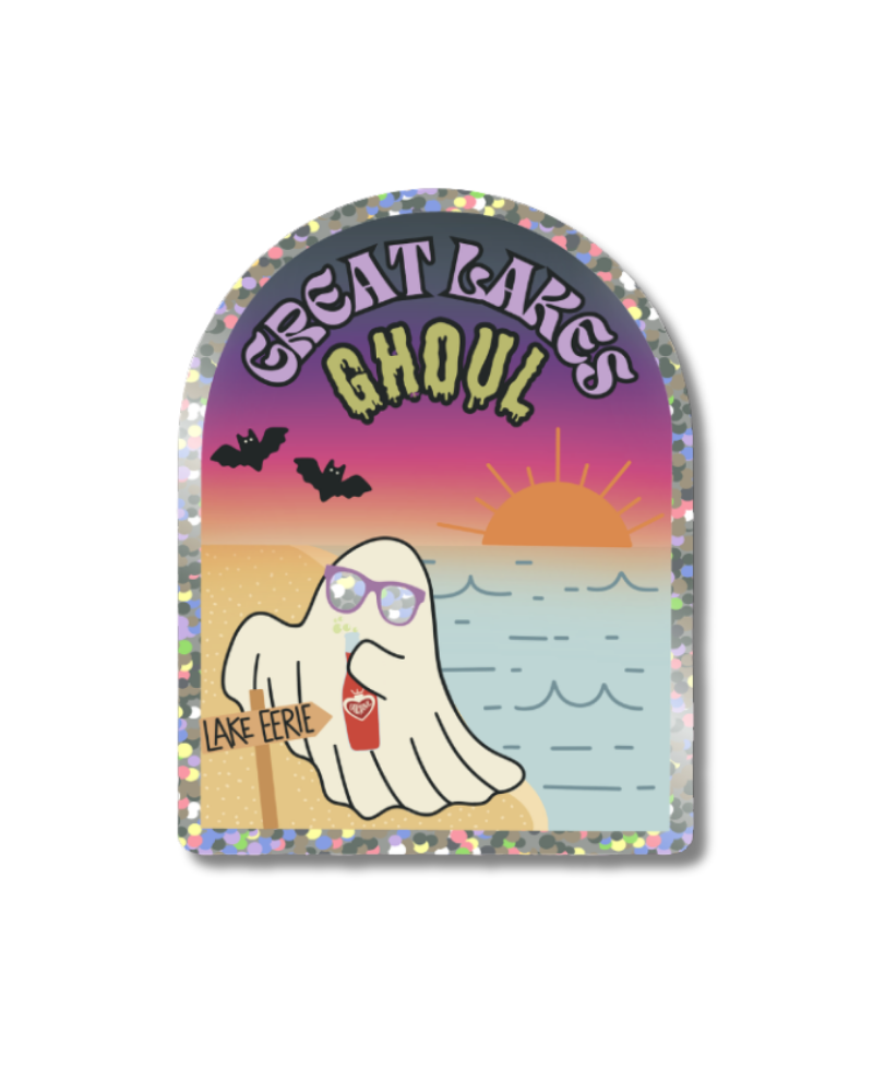 Spooky Great Lakes Ghoul Midwest Sticker Lake Erie - Waterproof Matte Vinyl