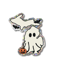 Michigan Ghost, Bat, Pumpkin Halloween Glitter Sticker - Waterproof Glitter Matte Vinyl
