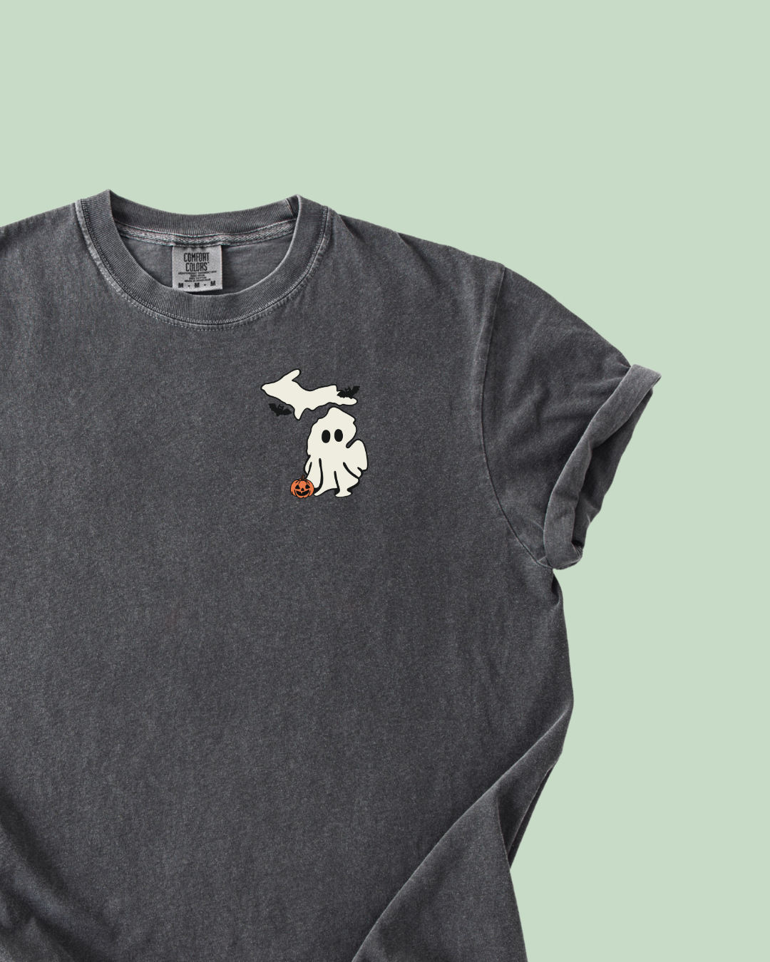 Michigan Ghost, Bat, Pumpkin Halloween - Unisex Comfort Colors Short-Sleeved Tee