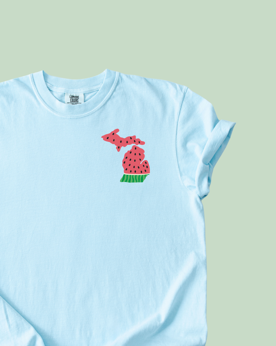 Michigan Watermelon - Unisex Comfort Colors Short-Sleeved Tee Light Blue