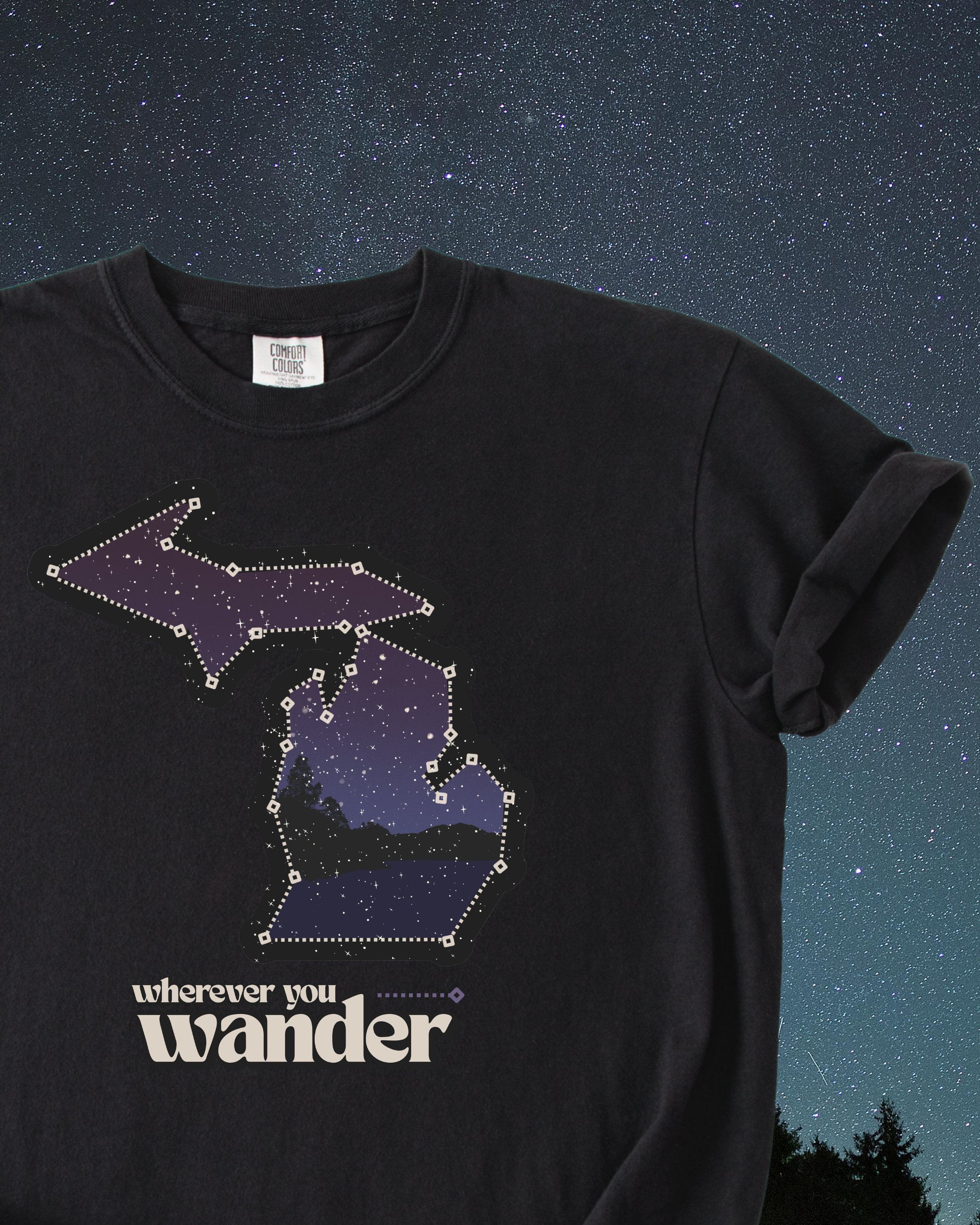 Michigan Constellation Shirt | Wherever You Wander | Unisex Comfort Colors Short-Sleeved Tee
