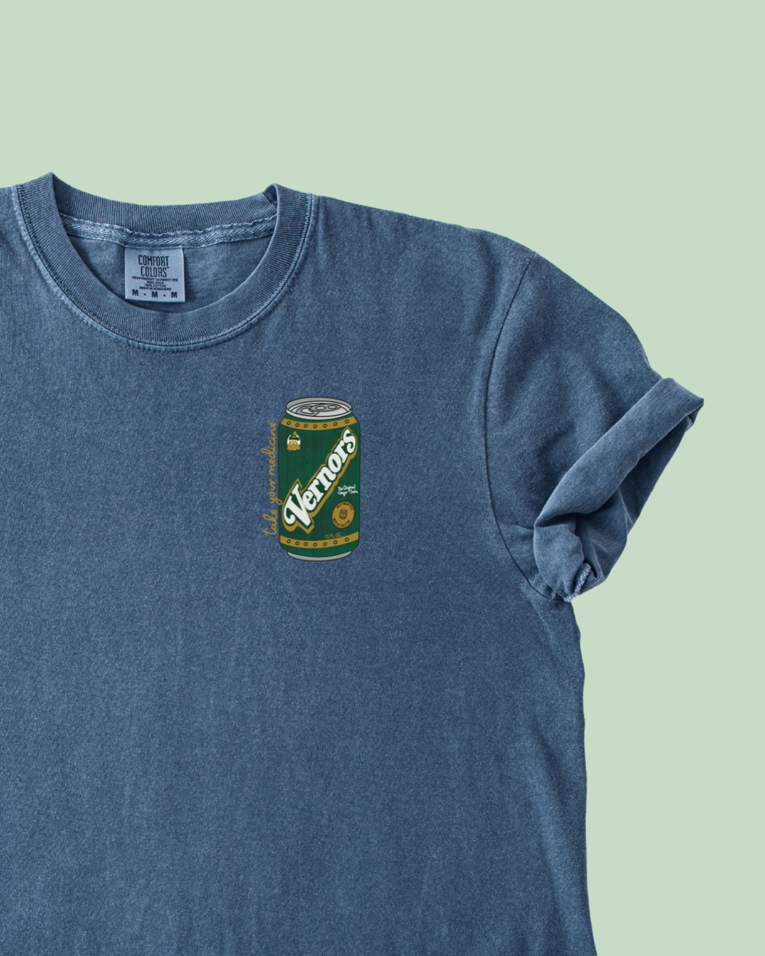 Vernors Take Your Medicine - Unisex Comfort Colors Short-Sleeved Tee Dark Blue