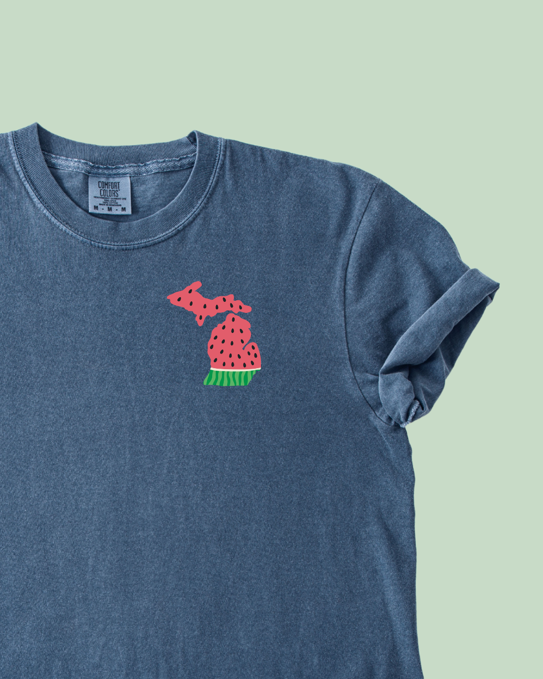 Michigan Watermelon - Unisex Comfort Colors Short-Sleeved Tee Dark Blue