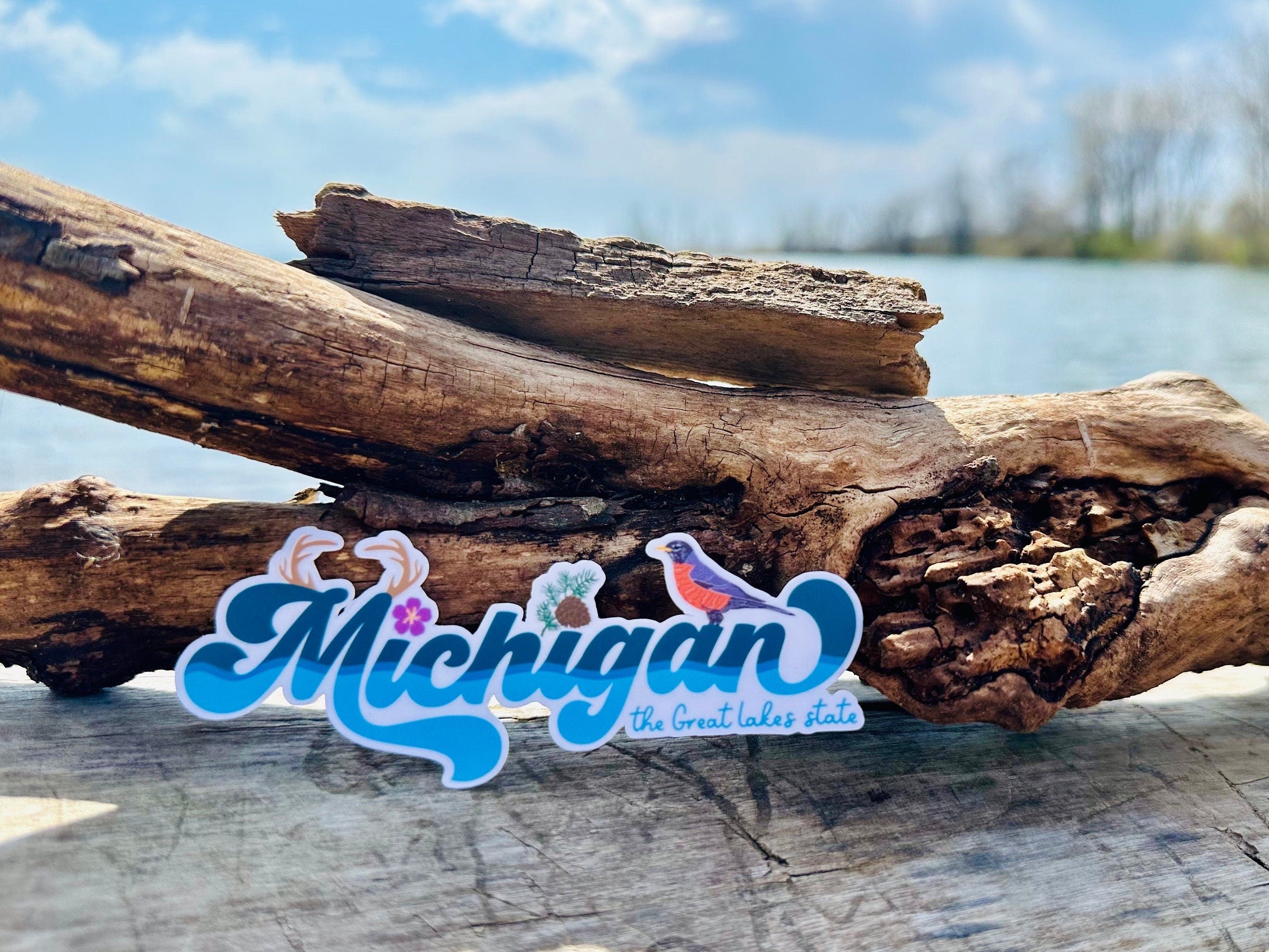 Michigan State Symbols Vinyl Sticker - Waterproof Matte Vinyl