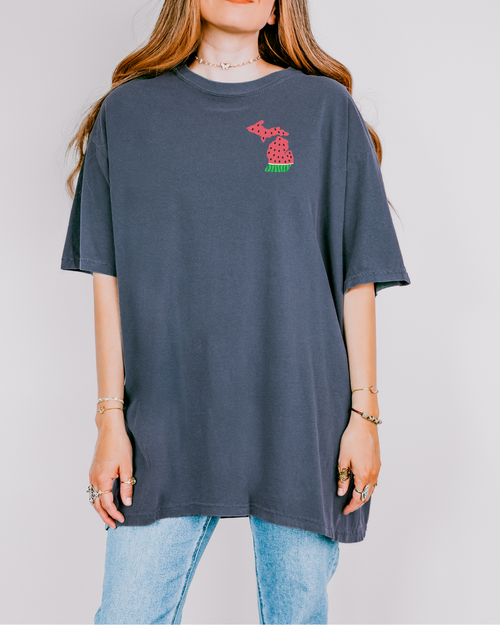 Michigan Watermelon - Unisex Comfort Colors Short-Sleeved Tee Dark Blue