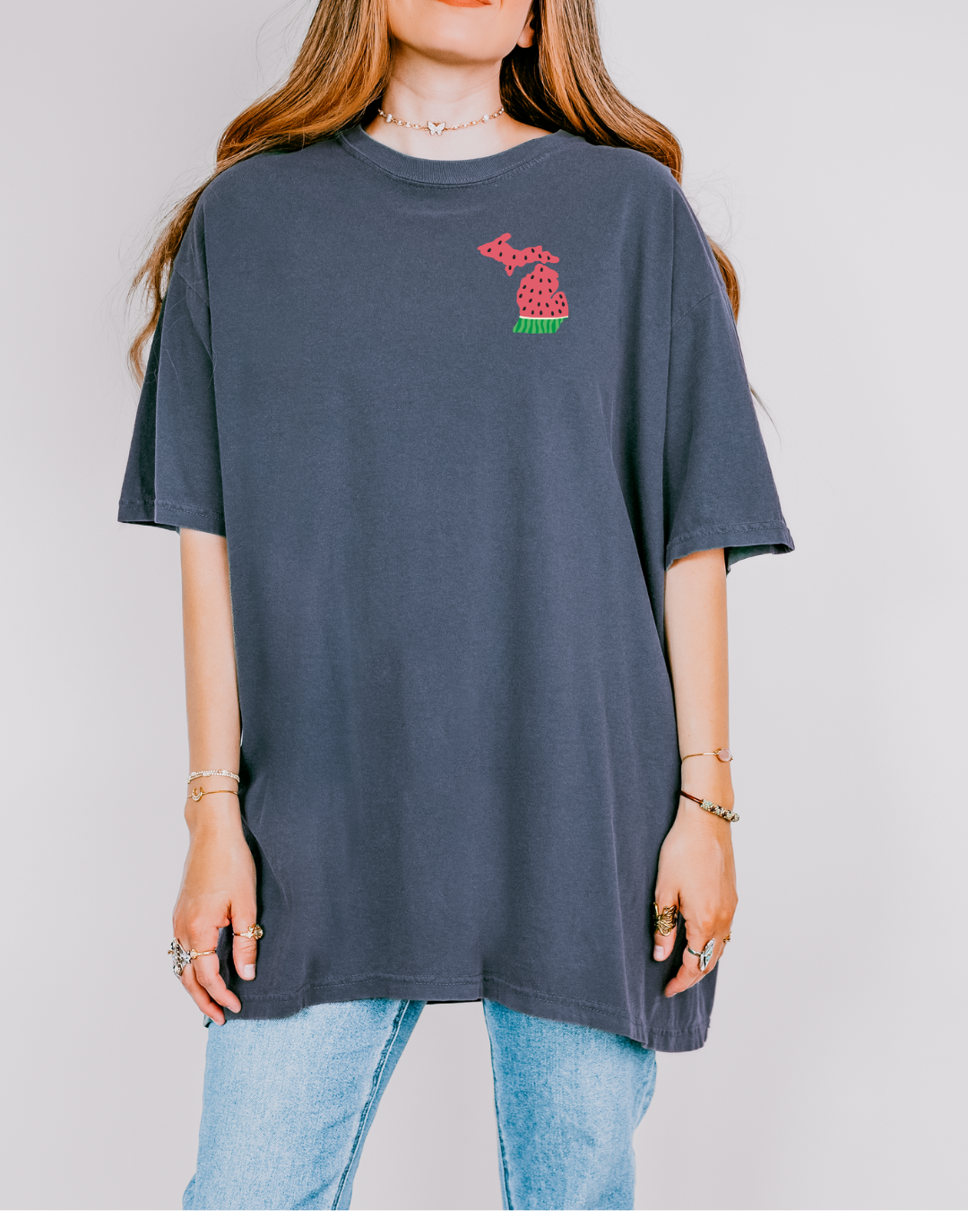 Michigan Watermelon - Unisex Comfort Colors Short-Sleeved Tee Dark Blue