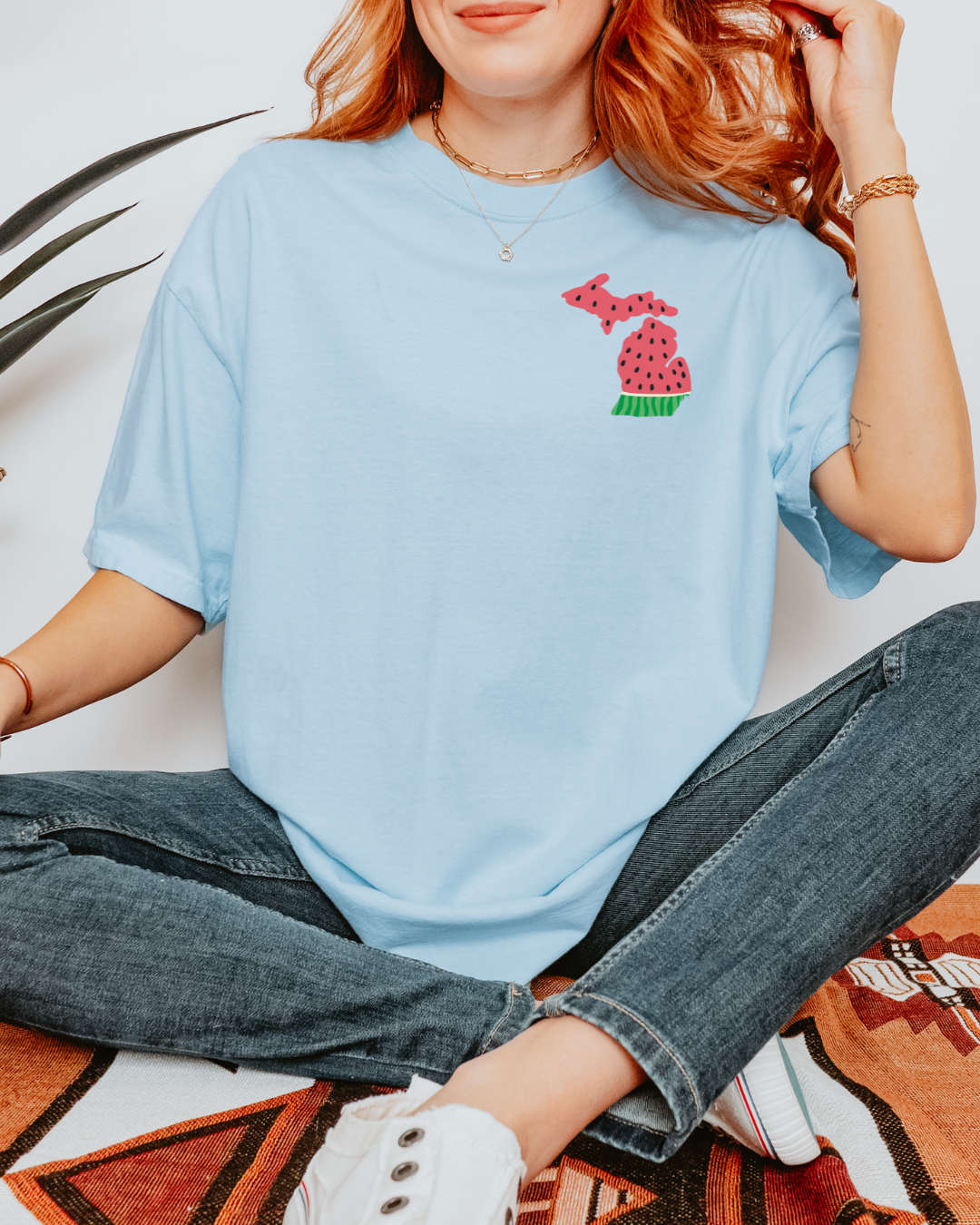 Michigan Watermelon - Unisex Comfort Colors Short-Sleeved Tee Light Blue