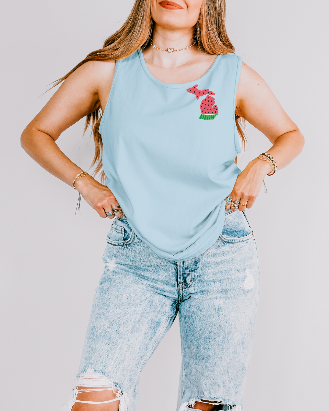 Michigan Watermelon - Unisex Comfort Colors Tank Top Light Blue