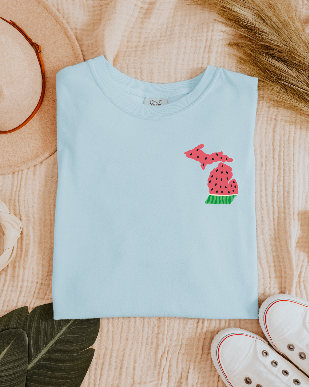 Michigan Watermelon - Unisex Comfort Colors Short-Sleeved Tee Light Blue