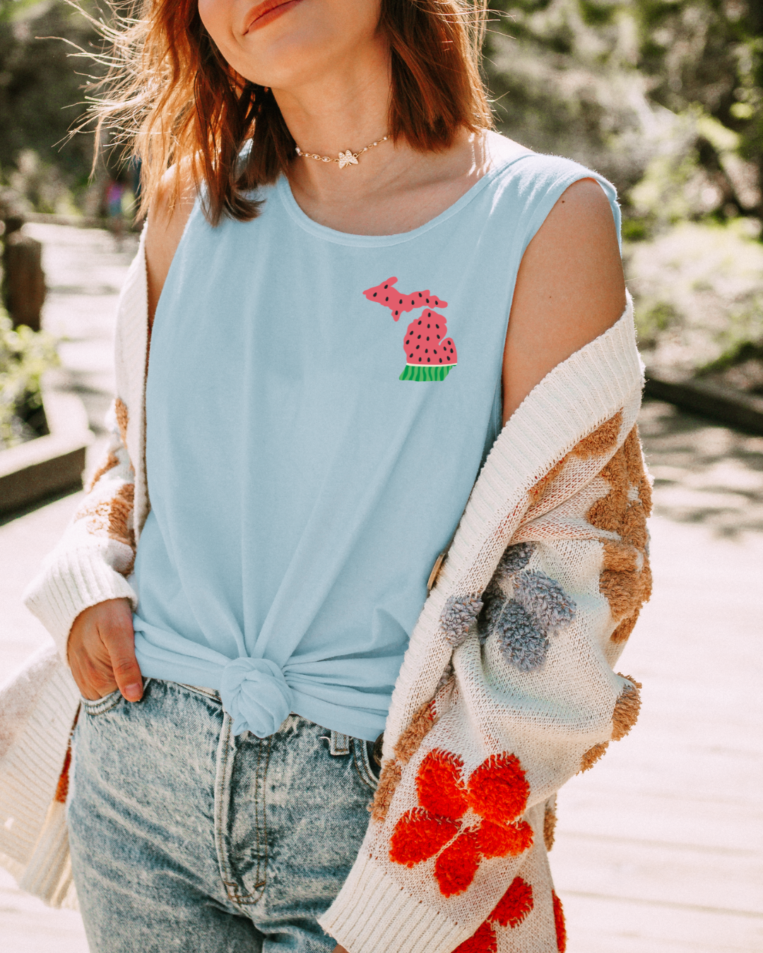 Michigan Watermelon - Unisex Comfort Colors Tank Top Light Blue