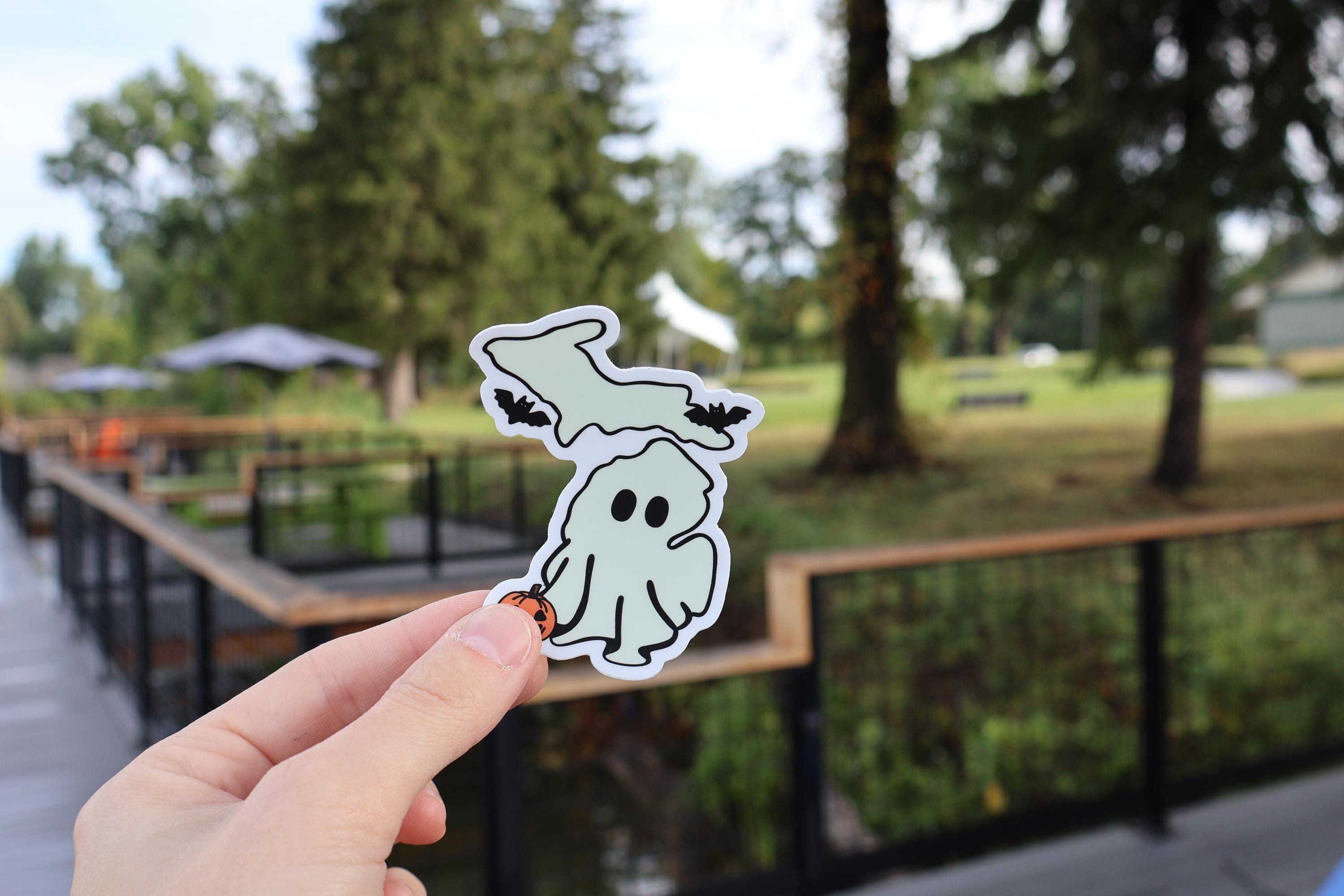 Michigan Ghost, Bat, Pumpkin Halloween Sticker - Waterproof Matte Vinyl