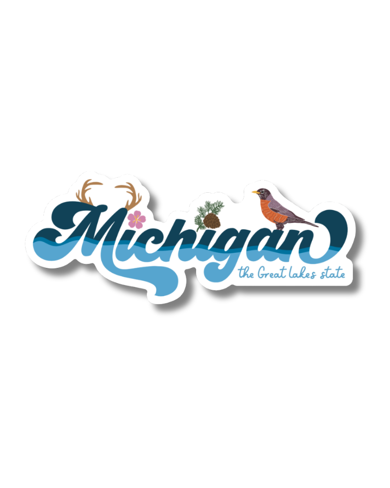 Michigan State Symbols Vinyl Sticker - Waterproof Matte Vinyl