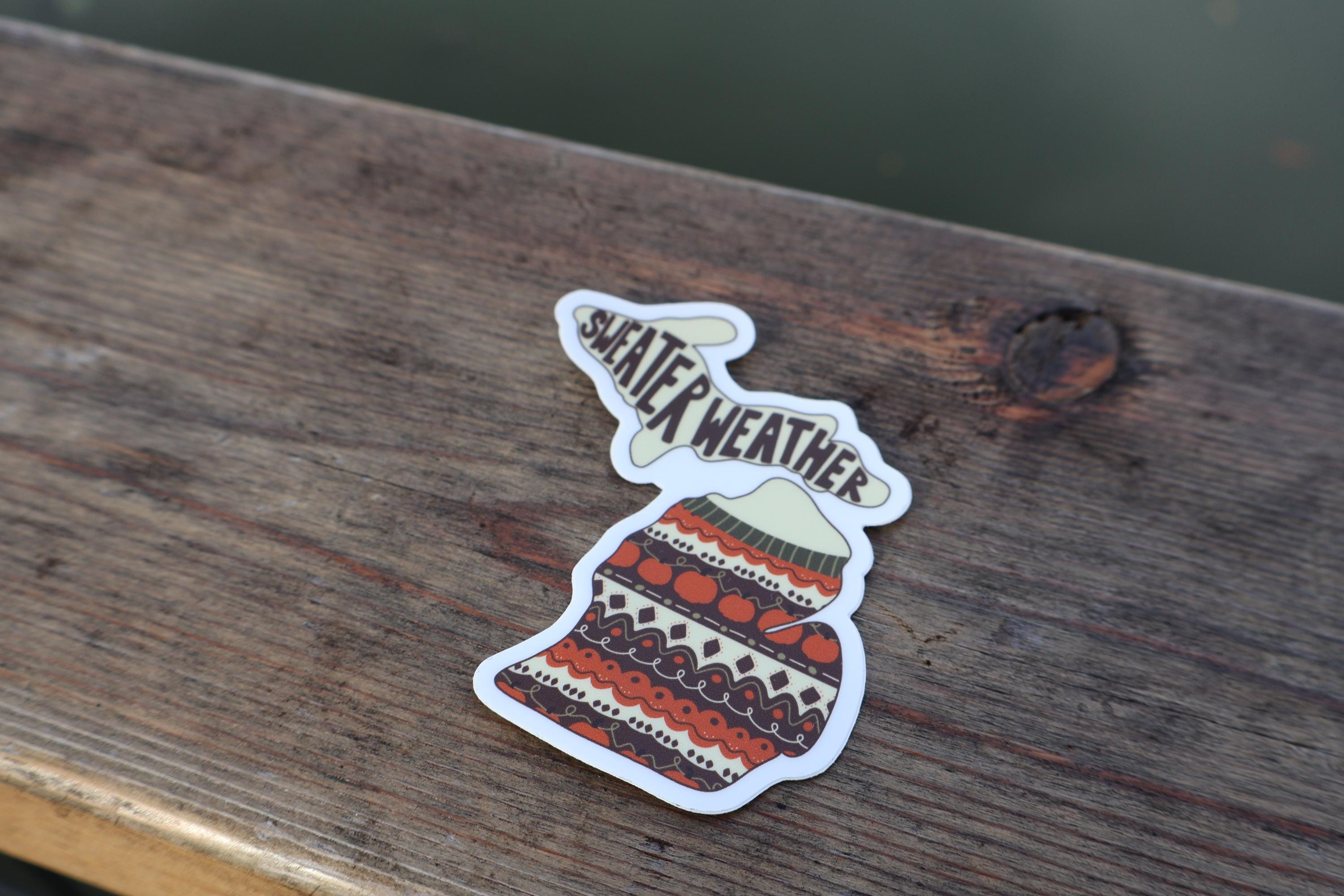 Michigan Sweater Weather Sticker: Waterproof Vinyl Decal for Laptop, Water Bottle
