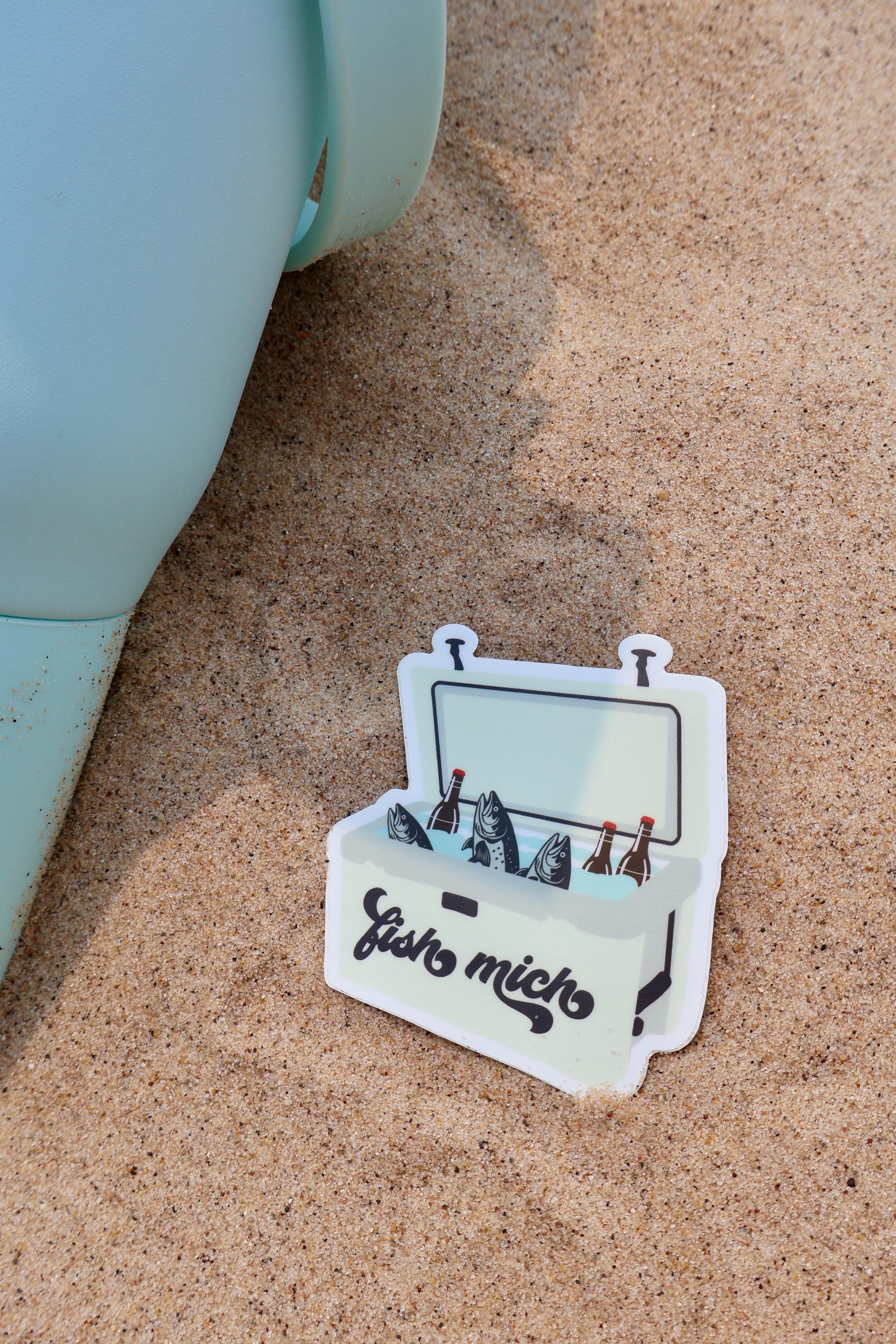 Michigan Fishing Cooler Fish & Beer Sticker - Waterproof Matte Vinyl