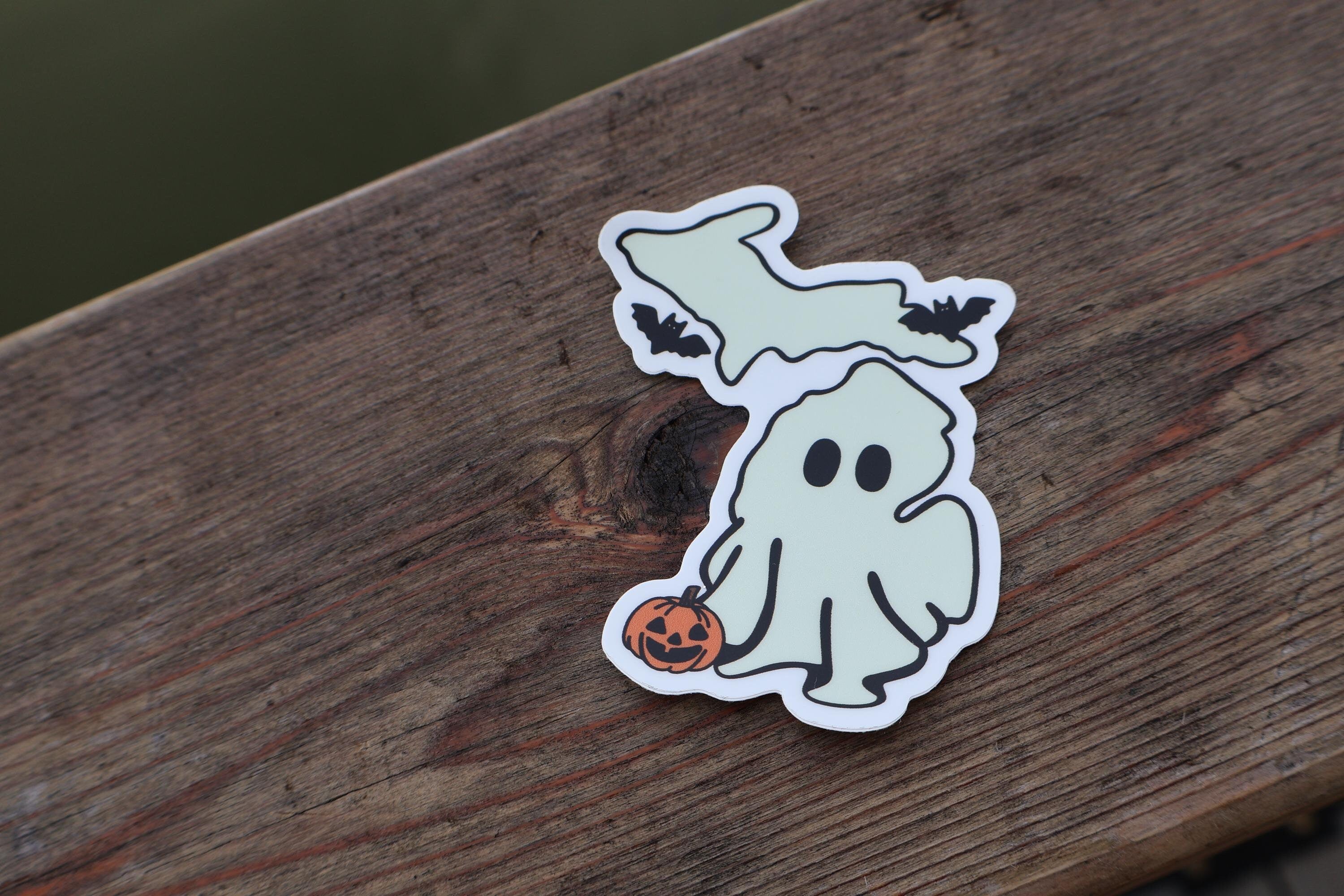 Michigan Ghost, Bat, Pumpkin Halloween Sticker - Waterproof Matte Vinyl