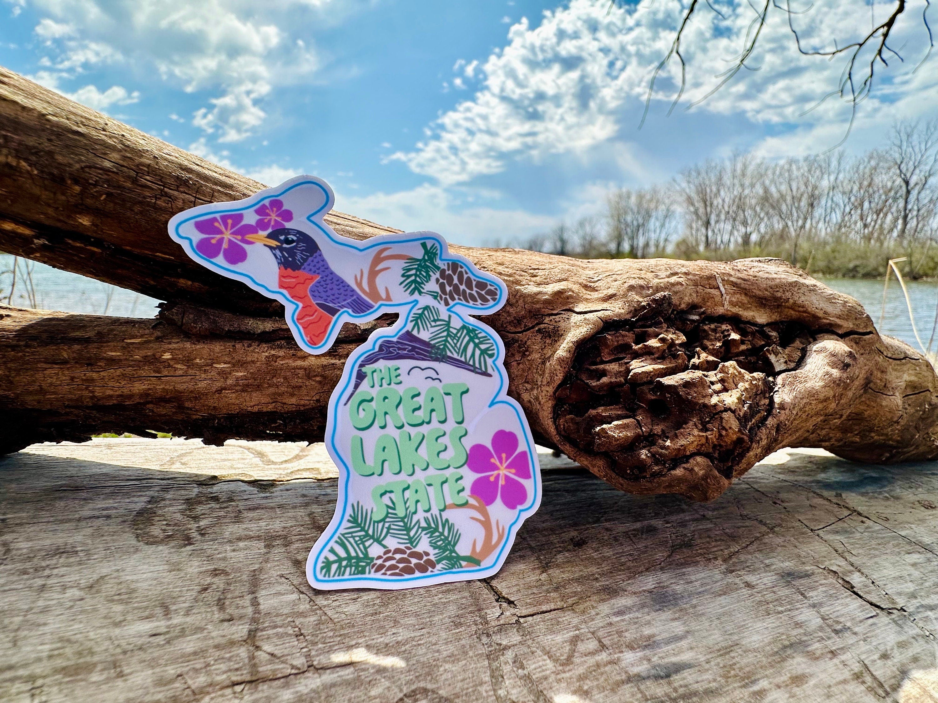 Michigan Mitten State Symbols Sticker - Waterproof Matte Vinyl