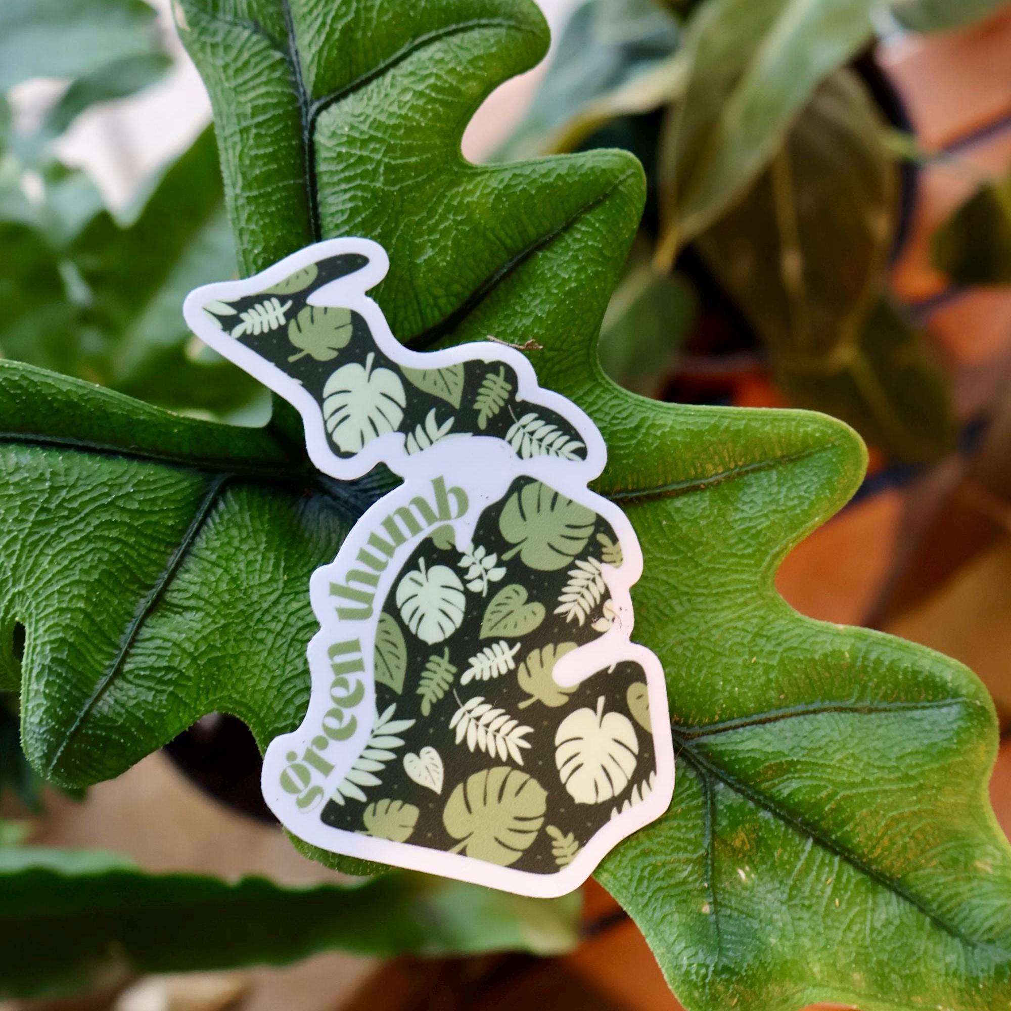 Michigan Green Thumb Houseplant Sticker - Waterproof Matte Vinyl