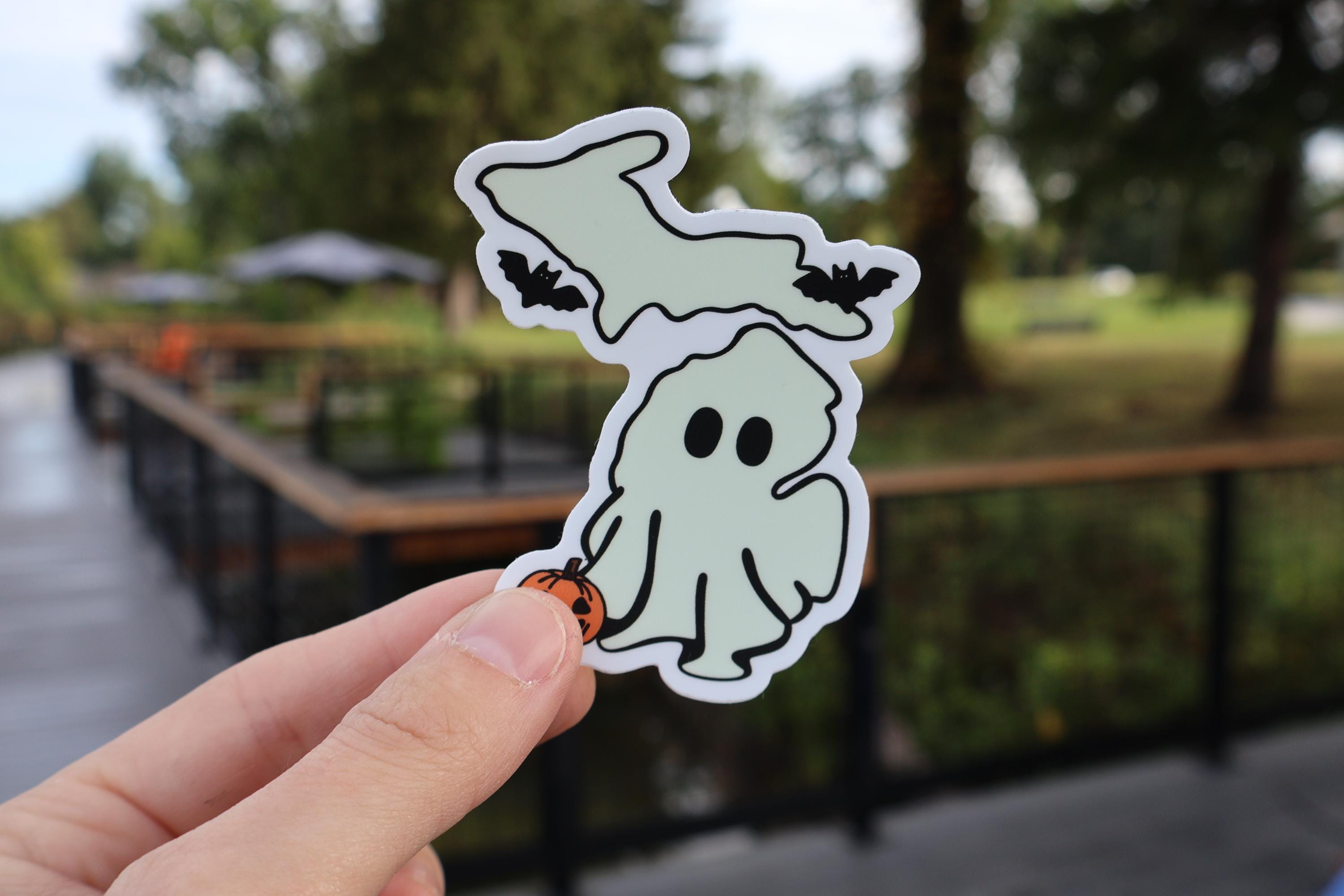 Michigan Ghost, Bat, Pumpkin Halloween Sticker - Waterproof Matte Vinyl