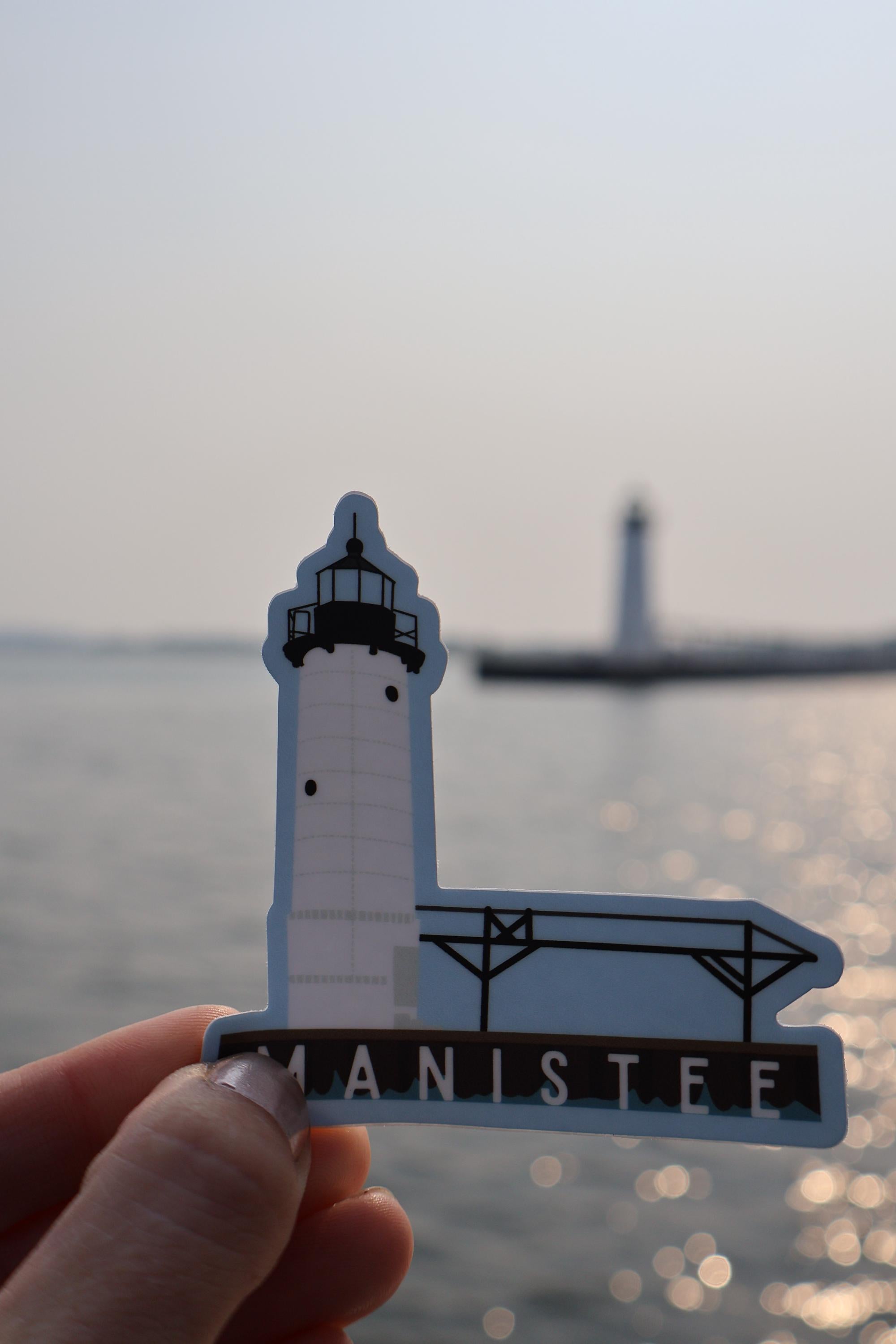 Manistee Lake Michigan Lighthouse Sticker - Waterproof Matte Vinyl