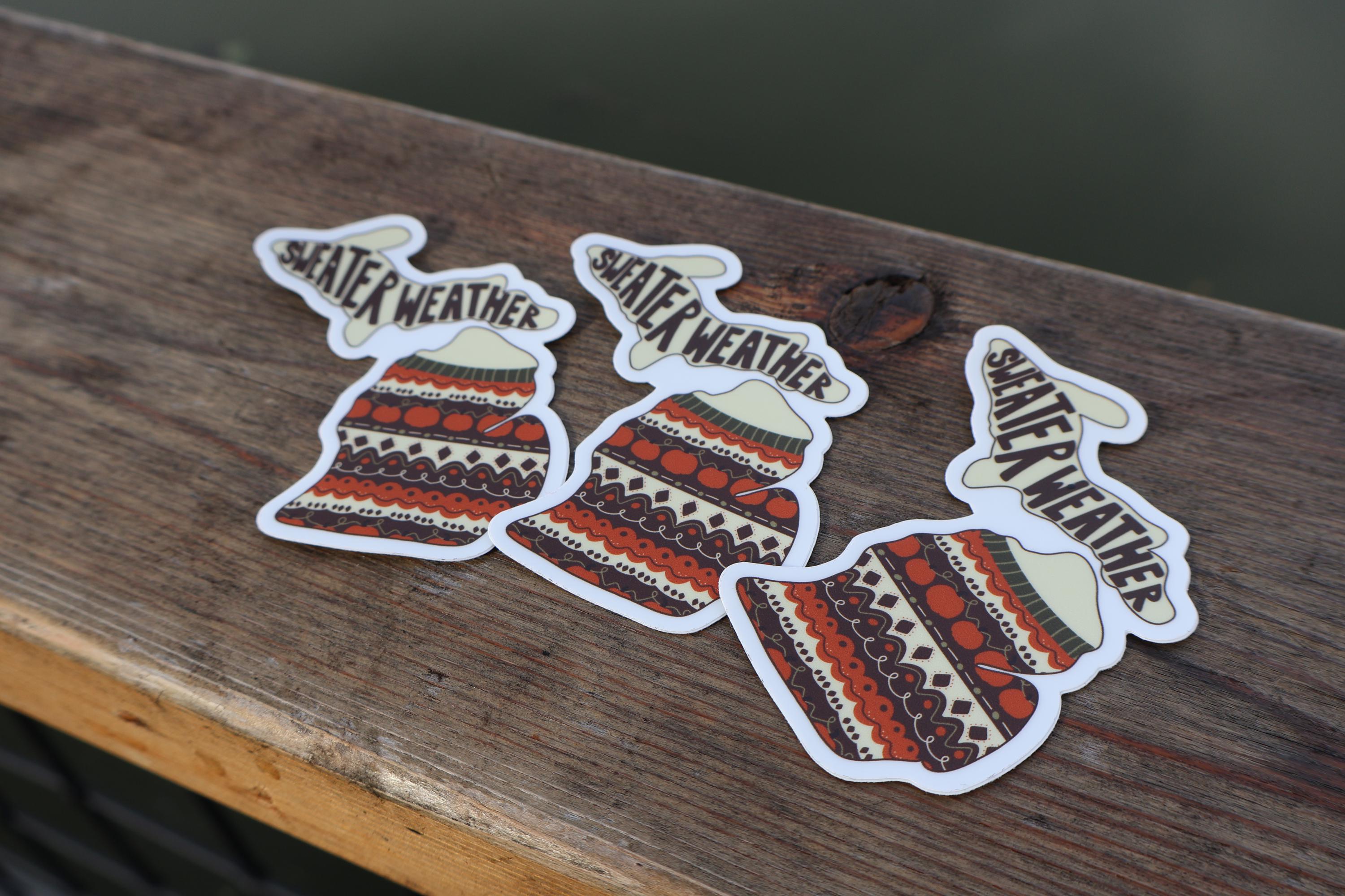 Michigan Sweater Weather Sticker: Waterproof Vinyl Decal for Laptop, Water Bottle